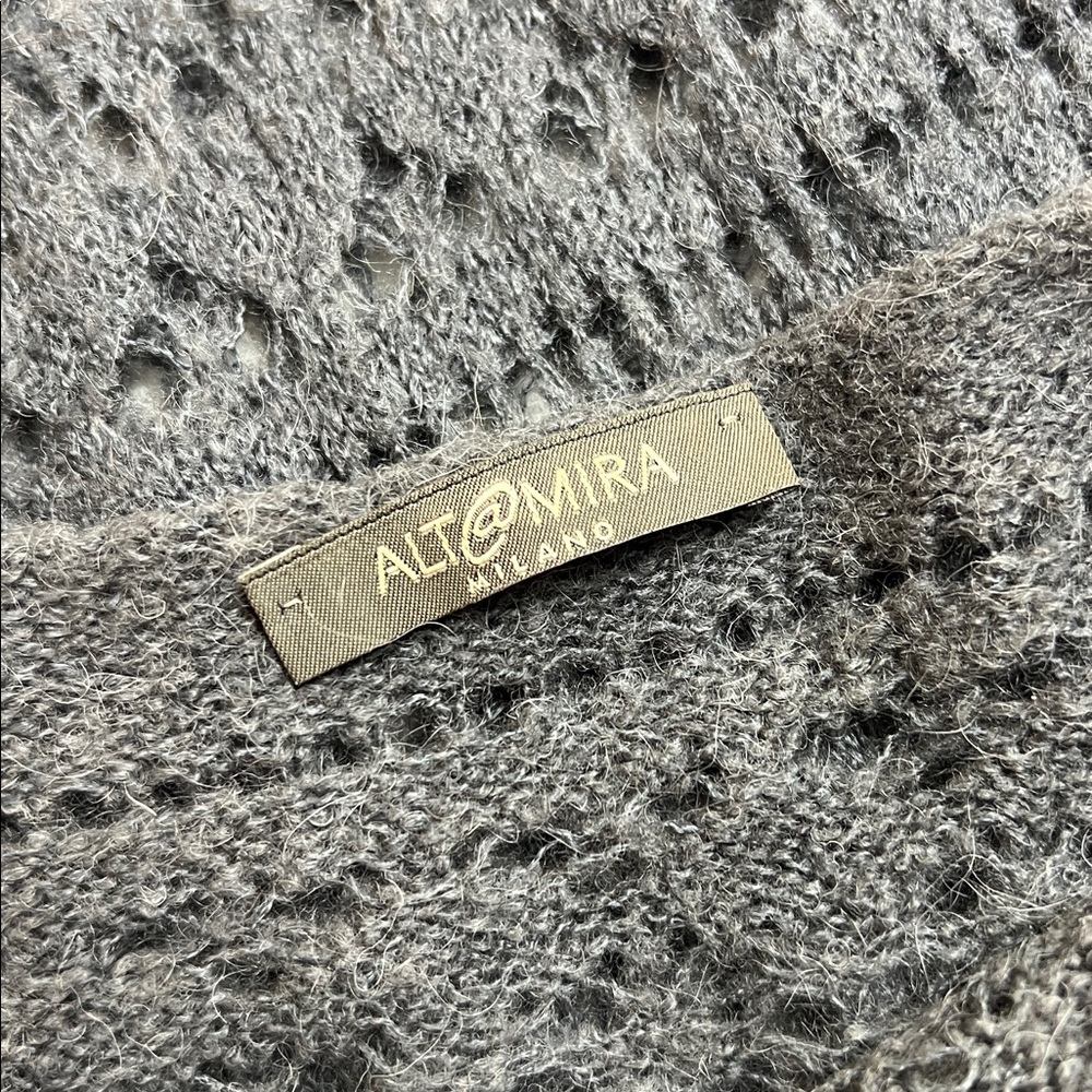 Altamira Milano gray long sleeves crochet knitted maxi sweater dress cover-up S - Picture 8 of 12